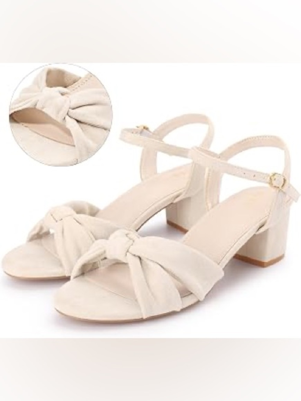 Allegra K Cream Knot Block Heel Sandals